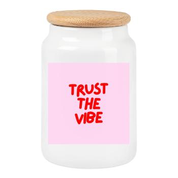 Minimalist TRUST THE VIBE Graphic Tee Design - Boîte à biscuits avec couvercle en bois - blanc - Devant
