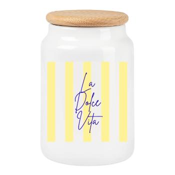 Minimalistisches LA DOLCE VITA Grafik-T-Design - Keksdose mit Holzdeckel - Weiß - Vorne