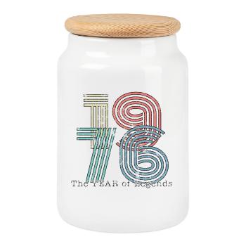 1976 50th Birthday - Cookie Jar with Wooden Lid - white - Front