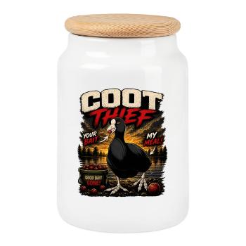 Coot Thief Carp Fishing Funny Design - Cookie Jar with Wooden Lid - white - Front