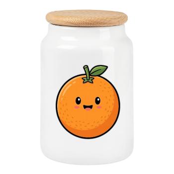 Mignon Orange - Motif de fruits sucrés été 2026 - Boîte à biscuits avec couvercle en bois - blanc - Devant