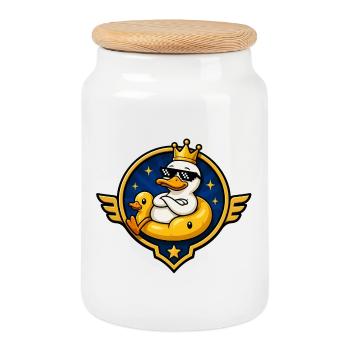 Roi Canard avec des lunettes de soleil - Boîte à biscuits avec couvercle en bois - blanc - Devant