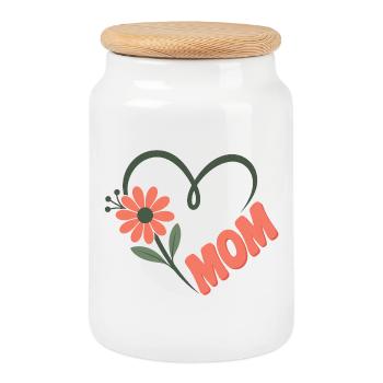 Maman Fleurs Cœur - Boîte à biscuits avec couvercle en bois - blanc - Devant
