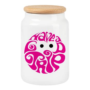Gute Reise have a good trip Urlaub Erfahrung pink  - Keksdose mit Holzdeckel - Weiß - Vorne