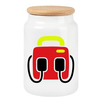 Defibrillator AED First Aid - Cookie Jar with Wooden Lid - white - Front