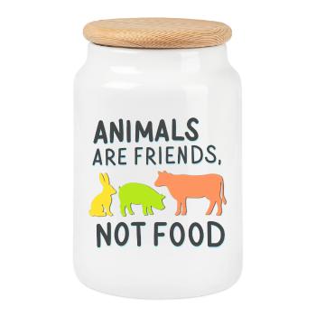 Animals are friends, not food - Cookie Jar with Wooden Lid - white - Front