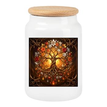 Arbre de vie luminescent - Boîte à biscuits avec couvercle en bois - blanc - Devant