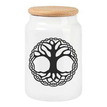 Tree of Life Celtic Knot Circle - Cookie Jar with Wooden Lid - white - Front