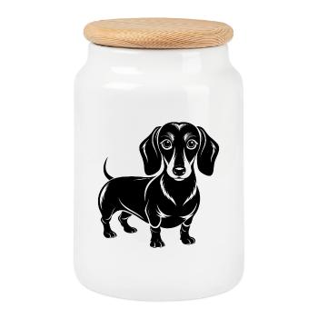 Dackelhund - Keksdose mit Holzdeckel - Weiß - Vorne