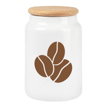Coffee Beans - Cookie Jar with Wooden Lid - white - Front