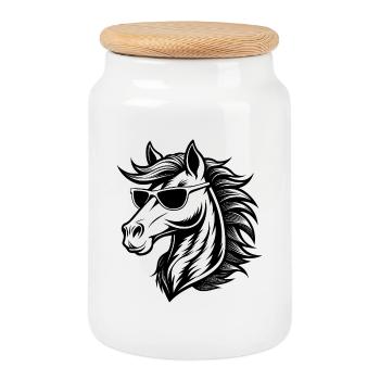 Cool Horse Head - Cookie Jar with Wooden Lid - white - Front