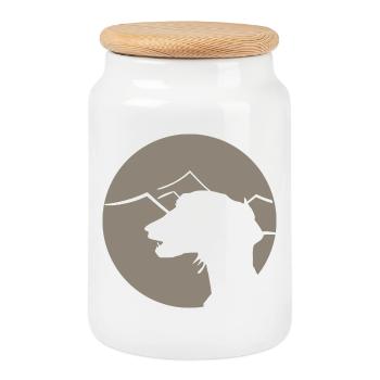 Arabian Greyhound - Saluki Silhouette in a Circle - Cookie Jar with Wooden Lid - white - Front