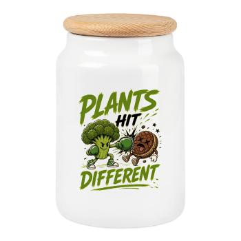 Plants Hit Different - Funny Veggie/Vegan Design - Cookie Jar with Wooden Lid - white - Front