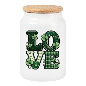 Love St Patrick's Day - Cookie Jar with Wooden Lid - white - Front