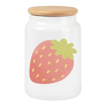 Pastel Strawberry Minimal - Keksdose mit Holzdeckel - Weiß - Vorne