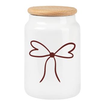 Handdrawn Ribbon Bow Illustration - Cookie Jar with Wooden Lid - white - Front