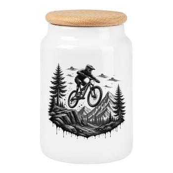 MTB Downhill Mountainbike Trail Alpen Berge Sport - Keksdose mit Holzdeckel - Weiß - Vorne