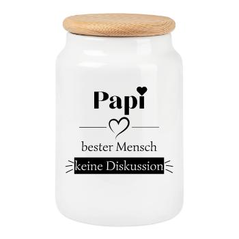 Papi bester Mensch - keine Diskussion - Keksdose mit Holzdeckel - Weiß - Vorne