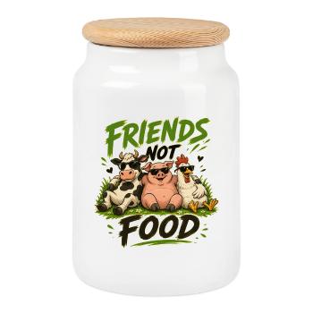 Friends not Food - Veggie/Vegan Tiere lustig Motiv - Keksdose mit Holzdeckel - Weiß - Vorne