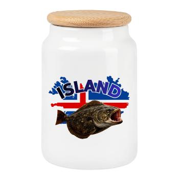 Halibut Fishing Iceland - Cookie Jar with Wooden Lid - white - Front