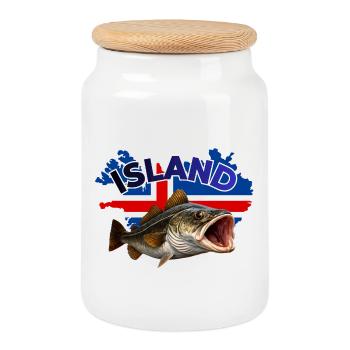 Iceland Cod Fishing - Cookie Jar with Wooden Lid - white - Front