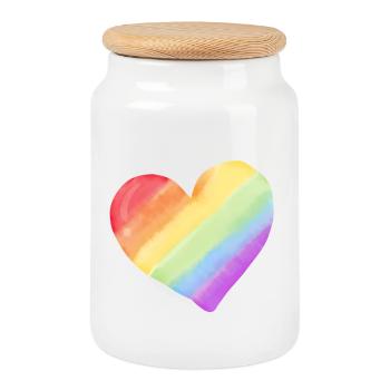 Cœur aquarelle arc-en-ciel - Boîte à biscuits avec couvercle en bois - blanc - Devant