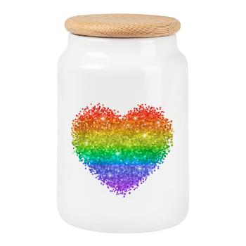 Regenbogenherz Glitzerpunkte - Keksdose mit Holzdeckel - Weiß - Vorne