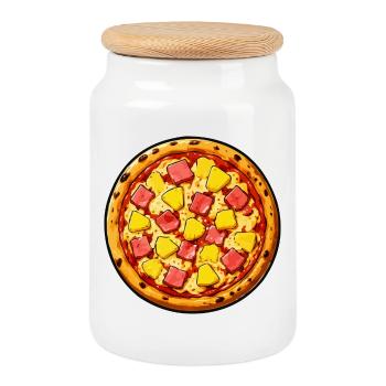 Hawaiian pizza illustration - Cookie Jar with Wooden Lid - white - Front