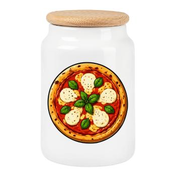 Basil Pizza Comic - Cookie Jar with Wooden Lid - white - Front