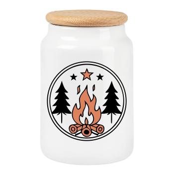 Lagerfeuer Wald Zeltlager Wappen - Keksdose mit Holzdeckel - Weiß - Vorne