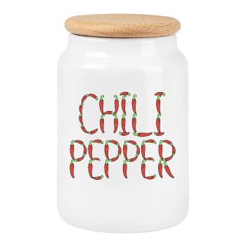 Typographie du piment - Boîte à biscuits avec couvercle en bois - blanc - Devant
