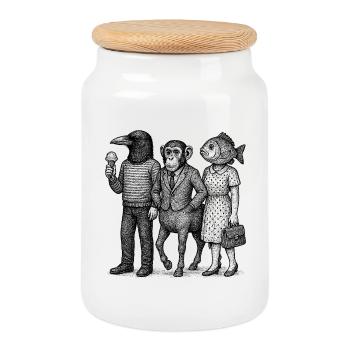 Surreal Animal Family in formeller Kleidung - Keksdose mit Holzdeckel - Weiß - Vorne