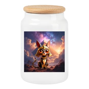 Pharaon Cat devant la pyramide - Boîte à biscuits avec couvercle en bois - blanc - Devant
