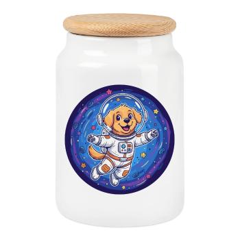 Space dog in astronaut suit - Cookie Jar with Wooden Lid - white - Front