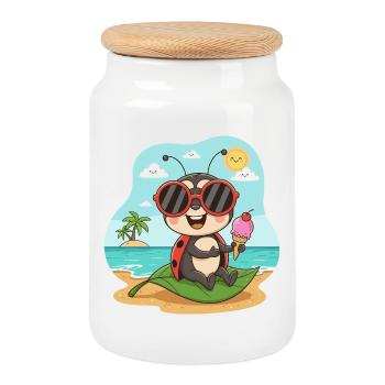 Scarabée de rivage avec glace et lunettes de soleil - Boîte à biscuits avec couvercle en bois - blanc - Devant