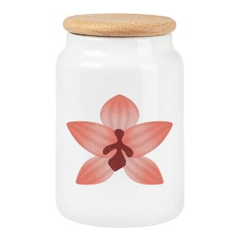 Pastel Orchid Bloom - Cookie Jar with Wooden Lid - white - Front