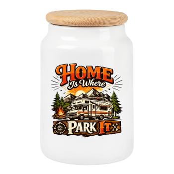 Home Is Where Park It - Cookie Jar with Wooden Lid - white - Front