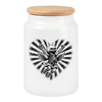 Flying Skeleton Angel Skirt Motif - Cookie Jar with Wooden Lid - white - Front