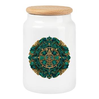 Aztec Sun God Mystic - Cookie Jar with Wooden Lid - white - Front