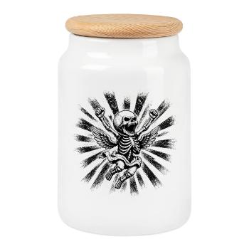 Flying Skeleton Angel Skirt Motif - Cookie Jar with Wooden Lid - white - Front
