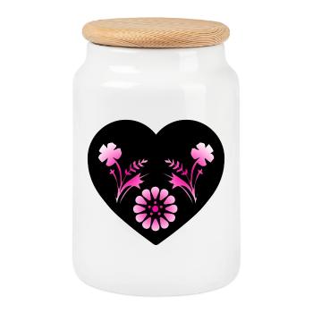 Flowers - Cookie Jar with Wooden Lid - white - Front