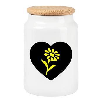 Flowers - Cookie Jar with Wooden Lid - white - Front