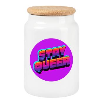 Stay Queer Retro Neon - Keksdose mit Holzdeckel - Weiß - Vorne