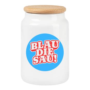 Blue The Sow Logo - Cookie Jar with Wooden Lid - white - Front