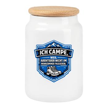 Je pars camper - Boîte à biscuits avec couvercle en bois - blanc - Devant