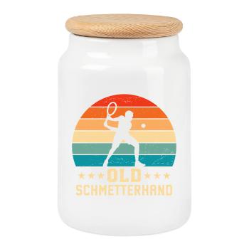 Old Schmetterhand Retro Tennis  - Keksdose mit Holzdeckel - Weiß - Vorne