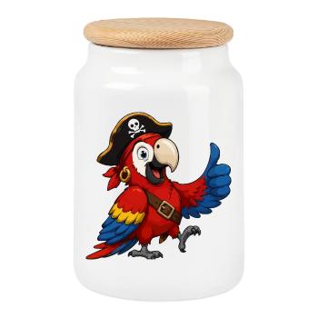 Perroquet de pirate Pouce en l’Aire - Boîte à biscuits avec couvercle en bois - blanc - Devant