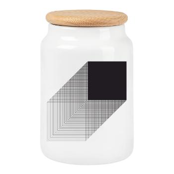 Bauhaus bold square design - Cookie Jar with Wooden Lid - white - Front