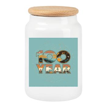 100 Year Retro Landscape - Cookie Jar with Wooden Lid - white - Front