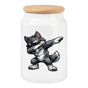 Dabbing Wolf - Keksdose mit Holzdeckel - Weiß - Vorne
